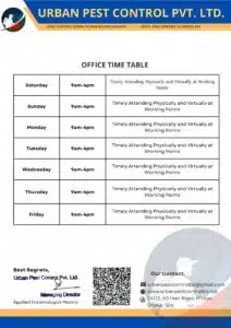 Read more about the article Office Time Table of Urban Pest Control Pvt. Ltd.